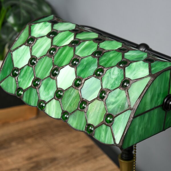 HOMCOM Stained Glass Bedroom Table Lamp, Handmade Antique Bedside Light for Bedroom, Living Room, Home, Nightstand, Green Aosom UK