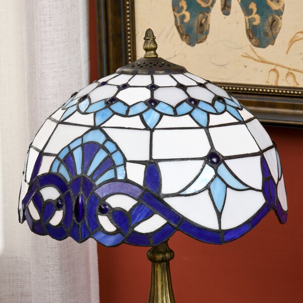 HOMCOM Stained Glass Bedroom Table Lamp, Handmade Antique Bedside Light for Bedroom, Living Room, Home, Decorative Night Light, Blue Aosom UK