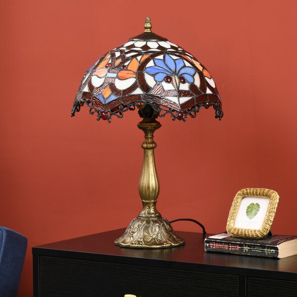 HOMCOM Stained Glass Bedroom Table Lamp, Handcrafted Artisan Collectible, Bedside Light, Multi-Coloured, Zinc Alloy Aosom UK