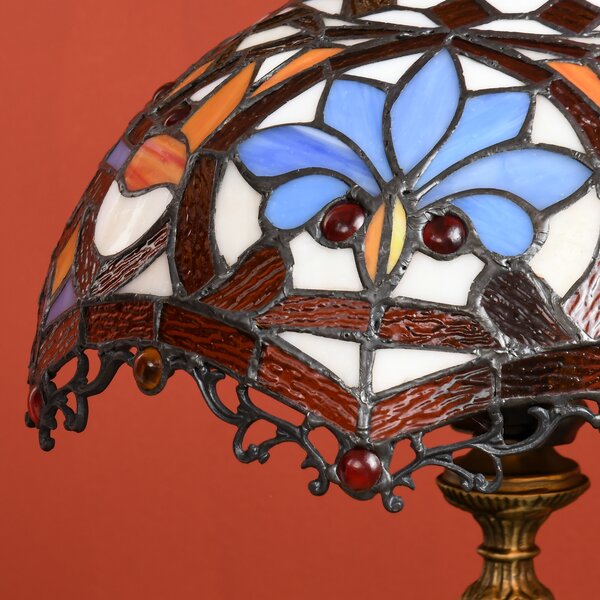 HOMCOM Stained Glass Bedroom Table Lamp, Handcrafted Artisan Collectible, Bedside Light, Multi-Coloured, Zinc Alloy Aosom UK