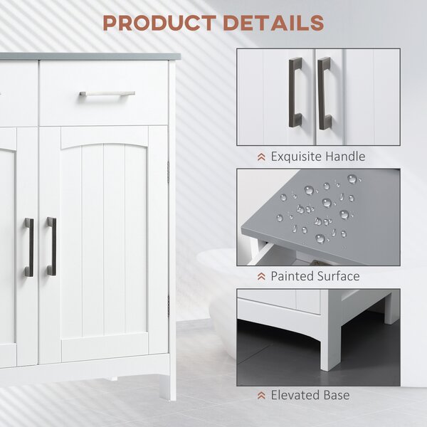 Kleankin Bathroom Floor Cabinet, Freestanding Wooden Free Standing Storage Cupboard with 2 Drawers, Double Doors, Adjustable Shelf, White