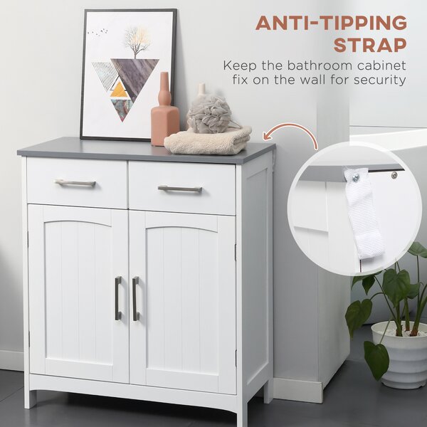 Kleankin Bathroom Floor Cabinet, Freestanding Wooden Free Standing Storage Cupboard with 2 Drawers, Double Doors, Adjustable Shelf, White