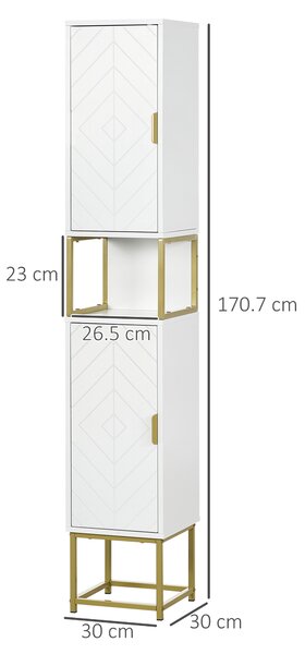 Kleankin Narrow Bathroom Storage Cabinet, Freestanding Tallboy Storage Unit Floor Cabinet Slim Corner Organizer w/Adjustable Shelf Steel Base, White