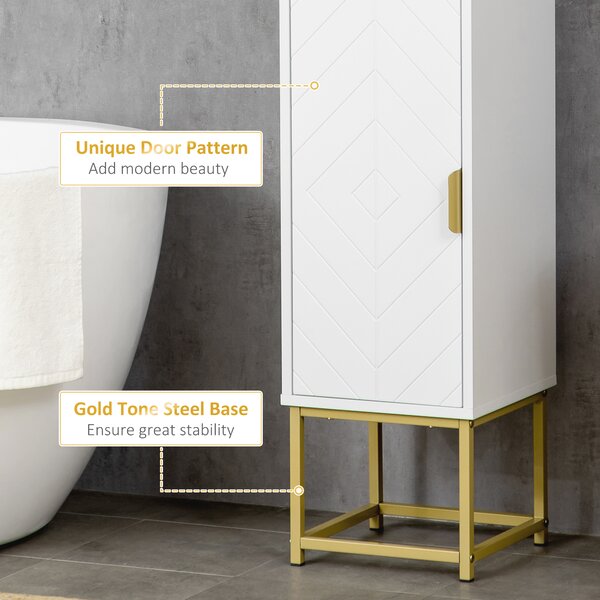 Kleankin Narrow Bathroom Storage Cabinet, Freestanding Tallboy Storage Unit Floor Cabinet Slim Corner Organizer w/Adjustable Shelf Steel Base, White