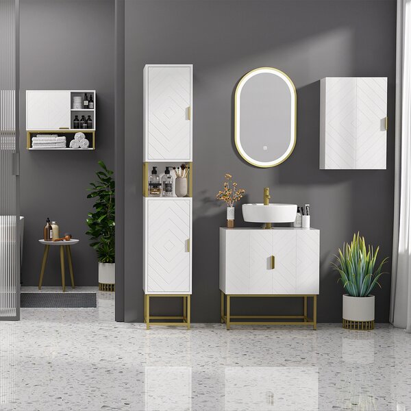 Kleankin Narrow Bathroom Storage Cabinet, Freestanding Tallboy Storage Unit Floor Cabinet Slim Corner Organizer w/Adjustable Shelf Steel Base, White