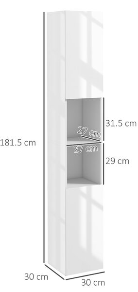Kleankin Freestanding Bathroom Cabinet, High Gloss Storage Cabinet Floor Storage Cupboard with Mirror, 2 doors and Adjustable Shelves, White