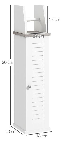 Kleankin Slim Bathroom Floor Cabinet with Cupboard, Roll Holder and Adjustable Shelf, Toilet Roll Storage Unit for Toilet Paper, Shampoo, White