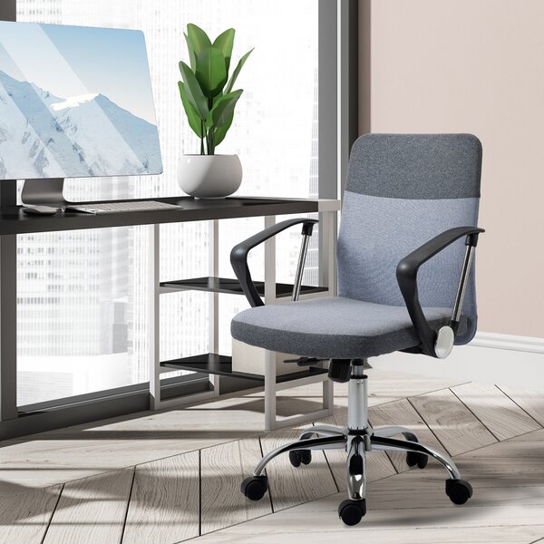 Vinsetto Linen Fabric Ergonomic Swivel Office Chair: Adjustable Desk Seating with Wheels for Home Study, Grey