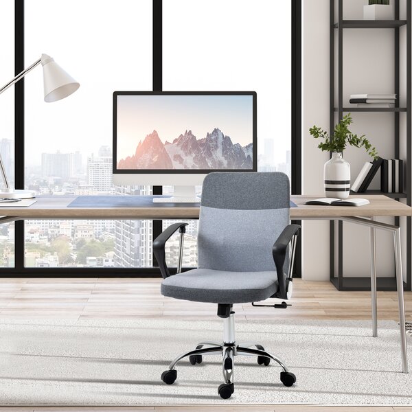 Vinsetto Linen Fabric Ergonomic Swivel Office Chair: Adjustable Desk Seating with Wheels for Home Study, Grey