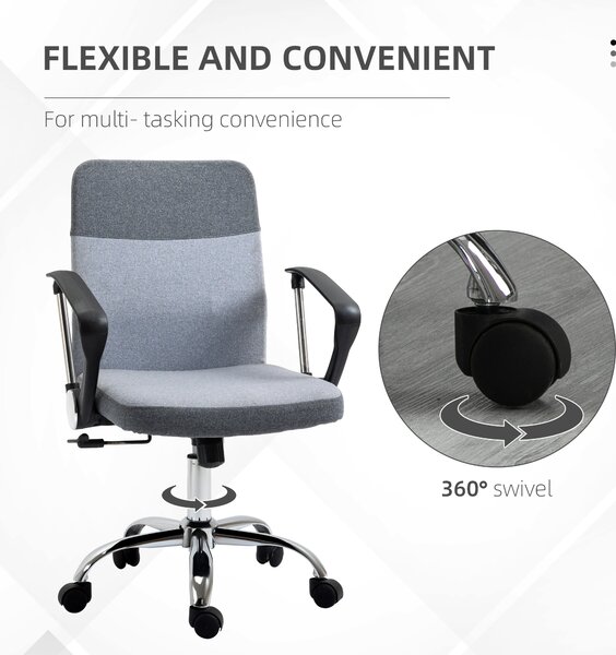 Vinsetto Linen Fabric Ergonomic Swivel Office Chair: Adjustable Desk Seating with Wheels for Home Study, Grey