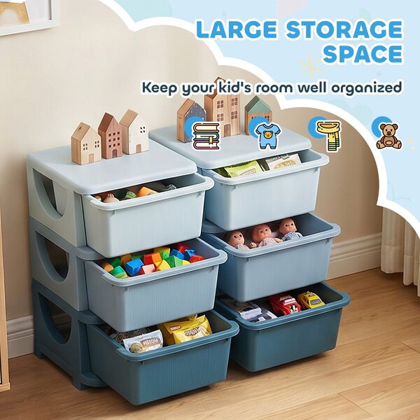HOMCOM Kids Storage Unit, with Six Drawers - Blue Aosom UK