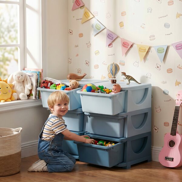 HOMCOM Kids Storage Unit, with Six Drawers - Blue Aosom UK