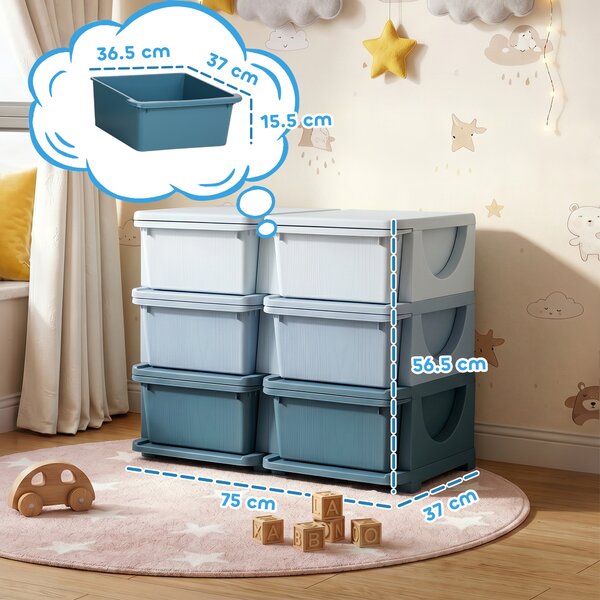 HOMCOM Kids Storage Unit, with Six Drawers - Blue Aosom UK