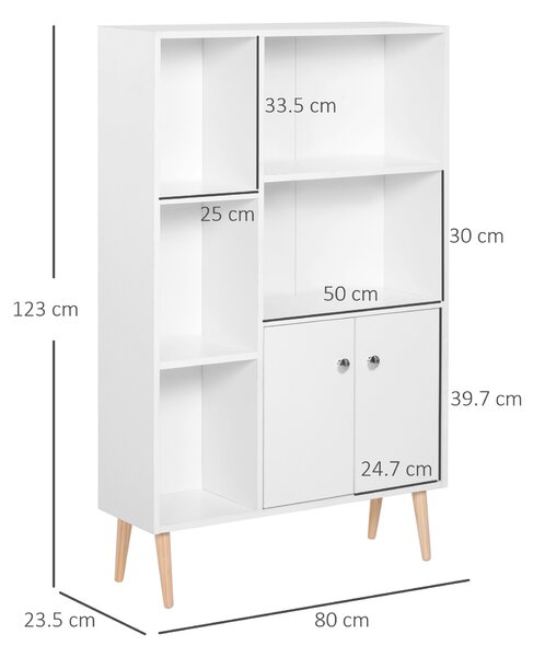 HOMCOM Open Bookcase Storage Cabinet Shelves Unit Free Standing w/ Two Doors Wooden Display White