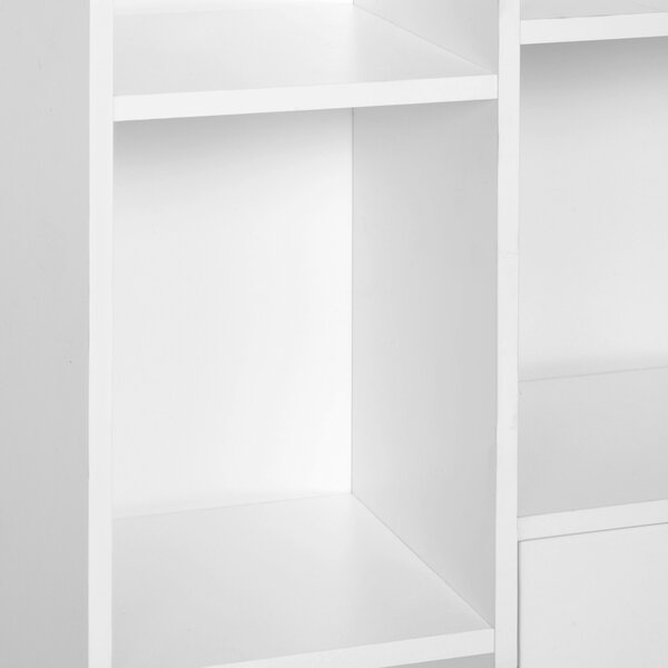 HOMCOM Open Bookcase Storage Cabinet Shelves Unit Free Standing w/ Two Doors Wooden Display White
