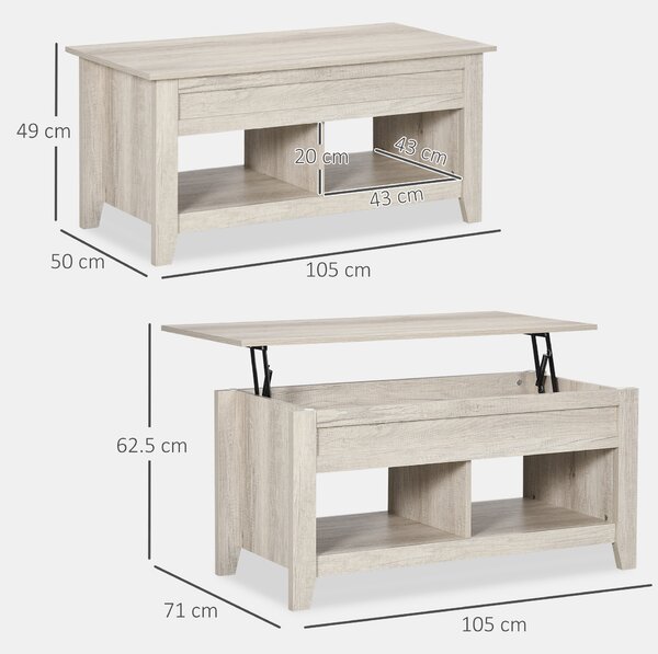 HOMCOM Lift Top Coffee Table w/ Hidden Storage Compartment Open Shelves Lift Tabletop Pop Up Centre Table for Living Room Oak Effect