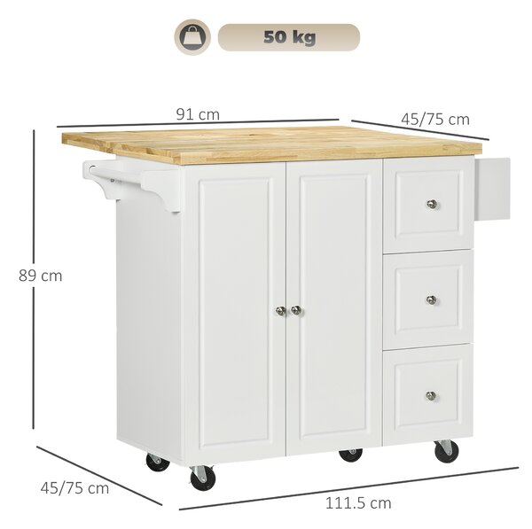 HOMCOM Drop-Leaf Kitchen Island on Wheels Utility Storage Cart with Drawers & Cabinet for Kitchen, Dining & Living Room