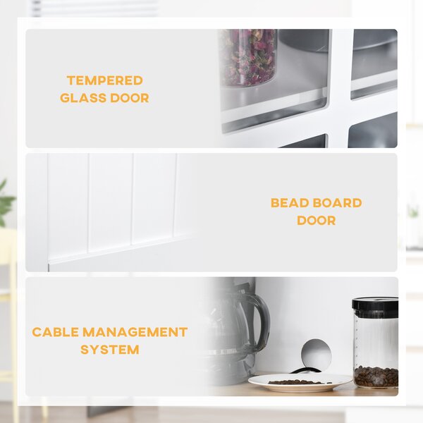 HOMCOM Freestanding Kitchen Cupboard with Glass Doors, Drawers and Microwave Shelf, White Aosom UK