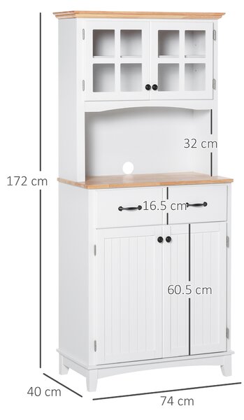 HOMCOM Freestanding Kitchen Cupboard with Glass Doors, Drawers and Microwave Shelf, White Aosom UK