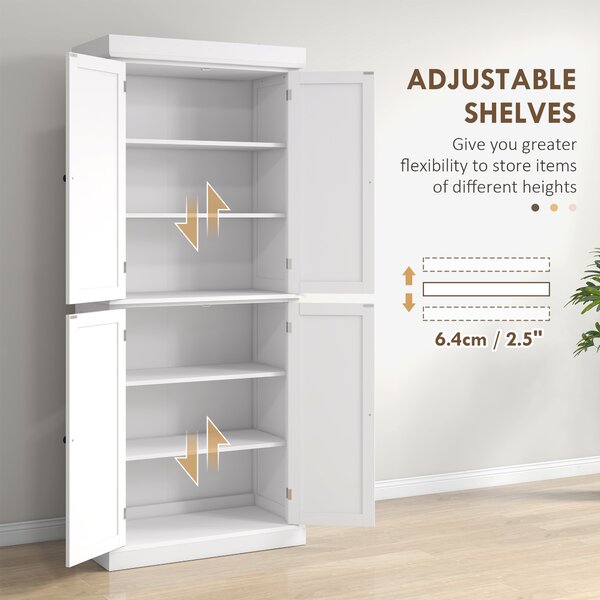 HOMCOM White Kitchen Cupboard, Tall Kitchen Cupboard with 6-Tier Adjustable Shelves Aosom UK