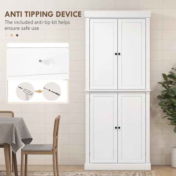 HOMCOM White Kitchen Cupboard, Tall Kitchen Cupboard with 6-Tier Adjustable Shelves Aosom UK