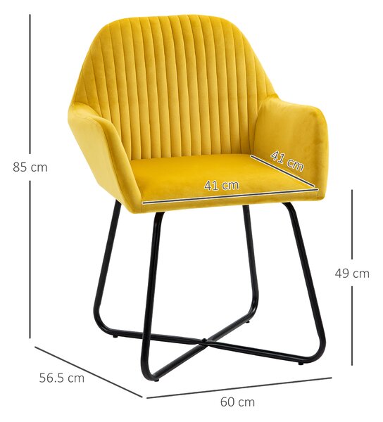 HOMCOM Modern Accent Chair, Velvet-Feel Fabric Upholstered Armchair with Metal Base for Living Room, Set of 2, Yellow