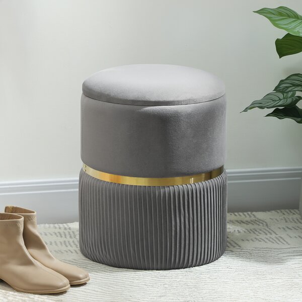 HOMCOM Velvet-feel Round Ottoman Stool, Storage Pouffe, Padded Seat, Hidden Compartment, Grey
