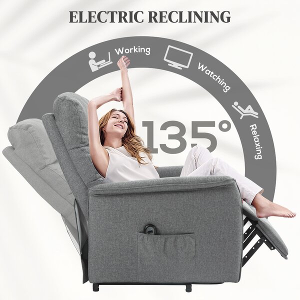 HOMCOM Electric Power Lift Recliner Chair with Spring Pack Seat, Fabric Recliner Armchair for Elderly w/ Footrest, Pockets Aosom UK