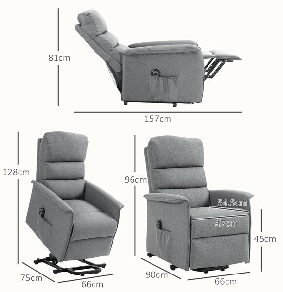HOMCOM Electric Power Lift Recliner Chair with Spring Pack Seat, Fabric Recliner Armchair for Elderly w/ Footrest, Pockets Aosom UK