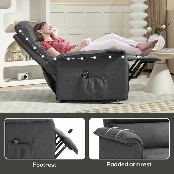 HOMCOM Electric Power Lift Recliner Chair with Spring Pack Seat, Fabric Recliner Armchair for Elderly with Footrest, Pockets Aosom UK