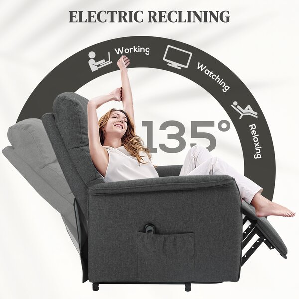 HOMCOM Electric Power Lift Recliner Chair with Spring Pack Seat, Fabric Recliner Armchair for Elderly with Footrest, Pockets Aosom UK