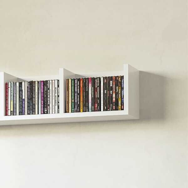 HOMCOM Wall Mount 84 CD / 56 DVD/Blu-ray/ Media Storage Rack 4 Cubes, Wooden Shelf Organiser Unit Bookcase Display, Set of 2, White