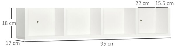 HOMCOM Wall Mount 84 CD / 56 DVD/Blu-ray/ Media Storage Rack 4 Cubes Wooden Shelf Organizer Unit Bookcase Display (White)