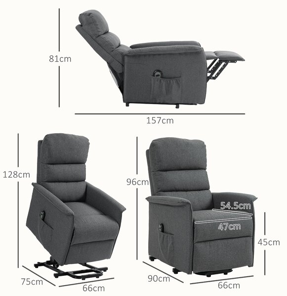 HOMCOM Electric Power Lift Recliner Chair with Spring Pack Seat, Fabric Recliner Armchair for Elderly with Footrest, Pockets Aosom UK