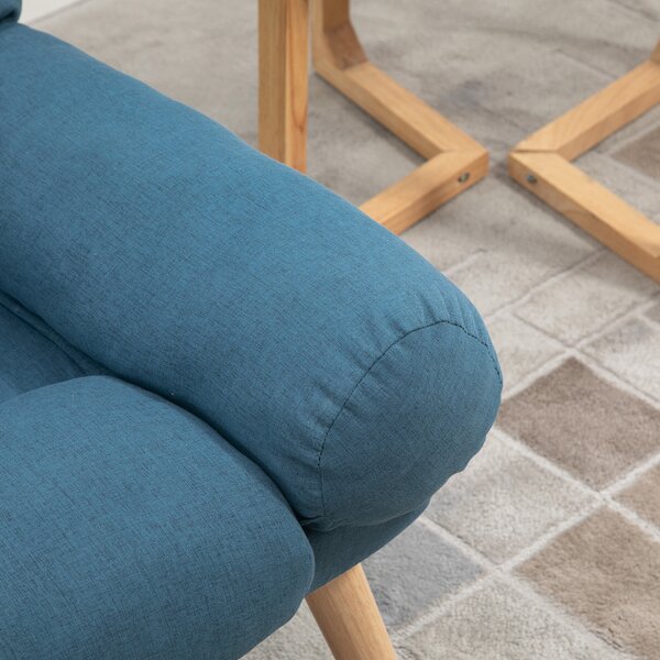 HOMCOM Occasional Recliner with Ottoman, 3-Position Adjustable Linen Fabric Reclining Lounger with Footstool, Cat Scratch Anti, Blue Aosom UK