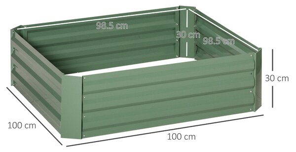 Outsunny Set of 2 291L Raised Garden Bed, Elevated Galvanised Planter Box for Flowers, Herbs, 100x100x30cm, Green
