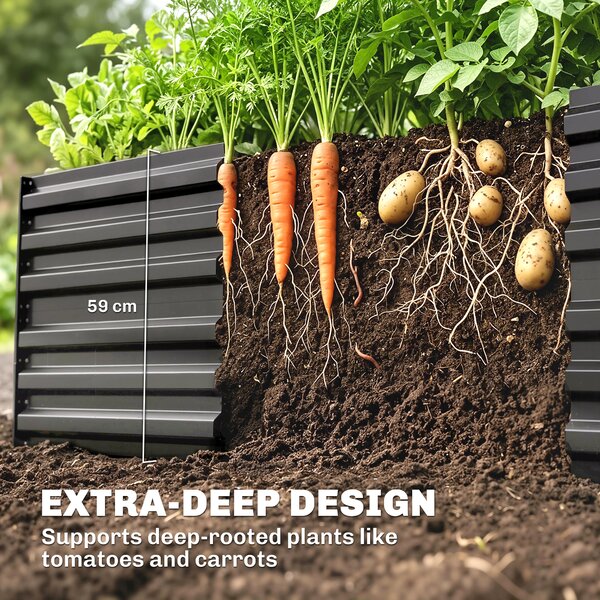 Outsunny Galvanised Steel Raised Bed, Rectangular Garden Boxes for Outdoor Garden, Dark Grey, 180 x 90 x 59 cm Aosom UK