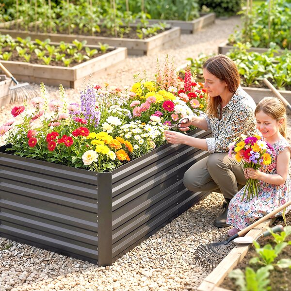 Outsunny Galvanised Steel Raised Bed, Rectangular Garden Boxes for Outdoor Garden, Dark Grey, 180 x 90 x 59 cm Aosom UK