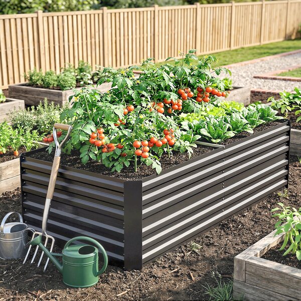 Outsunny Galvanised Steel Raised Bed, Rectangular Garden Boxes for Outdoor Garden, Dark Grey, 180 x 90 x 59 cm Aosom UK