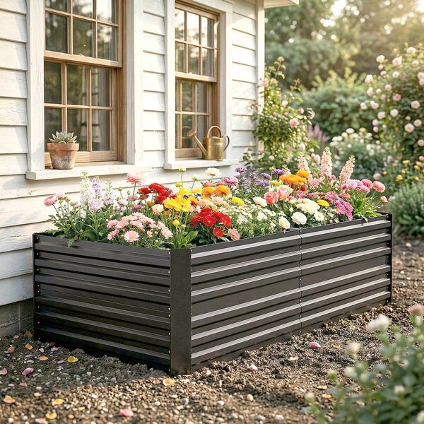 Outsunny Galvanised Steel Raised Bed, Rectangular Garden Boxes for Outdoor Garden, Dark Grey, 180 x 90 x 59 cm Aosom UK