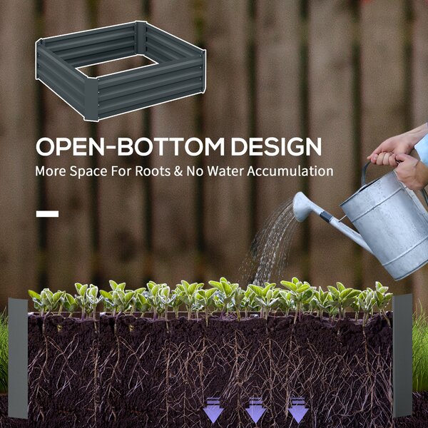 Outsunny Raised Garden Beds: Elevated Galvanised Planter Boxes for Flowers & Herbs, Dark Grey, 100x100x30cm