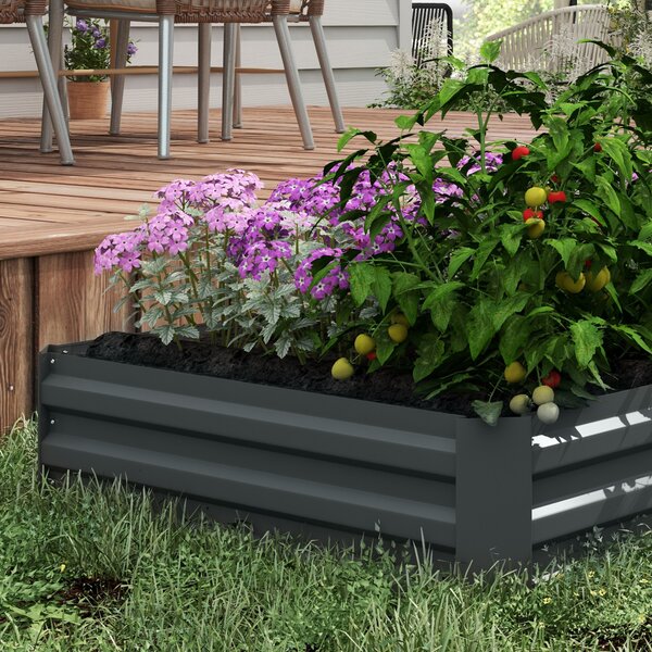 Outsunny Raised Garden Beds: Elevated Galvanised Planter Boxes for Flowers & Herbs, Dark Grey, 100x100x30cm