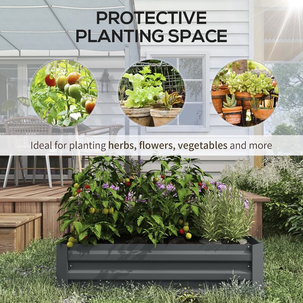 Outsunny Raised Garden Beds: Elevated Galvanised Planter Boxes for Flowers & Herbs, Dark Grey, 100x100x30cm