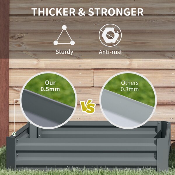 Outsunny Raised Garden Beds: Elevated Galvanised Planter Boxes for Flowers & Herbs, Dark Grey, 100x100x30cm