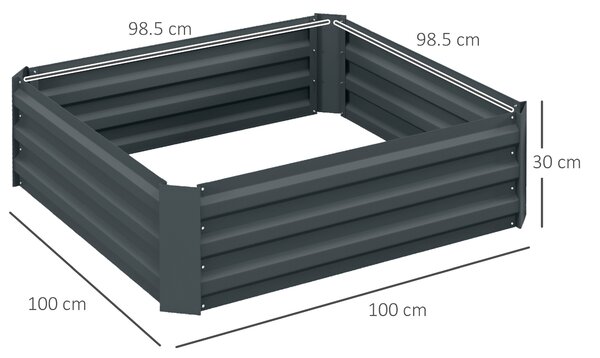 Outsunny Raised Garden Beds: Elevated Galvanised Planter Boxes for Flowers & Herbs, Dark Grey, 100x100x30cm