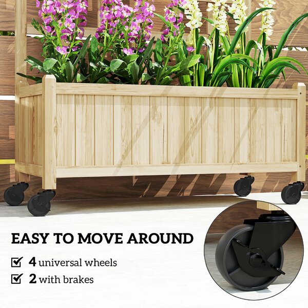 Outsunny Raised Planter with Trellis & Wheels, Outdoor Garden Bed for Vegetables & Flowers, with Liner & Climbing Frame, 82.5L x 35W x 186Hcm Aosom UK