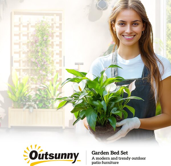 Outsunny Raised Planter with Trellis & Wheels, Outdoor Garden Bed for Vegetables & Flowers, with Liner & Climbing Frame, 82.5L x 35W x 186Hcm Aosom UK