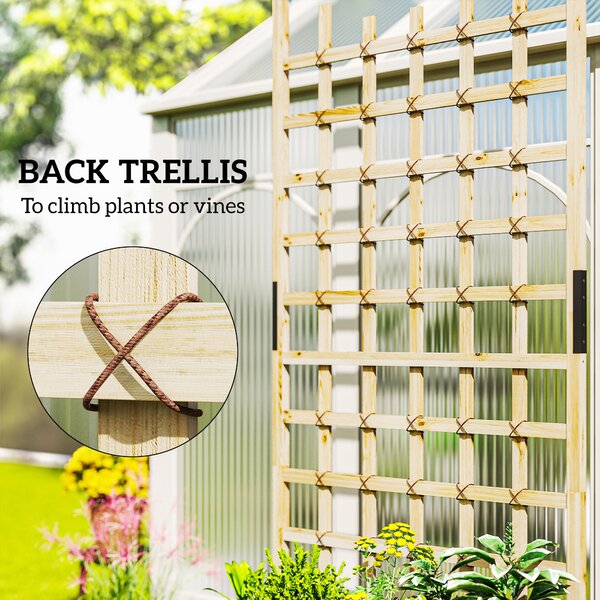Outsunny Raised Planter with Trellis & Wheels, Outdoor Garden Bed for Vegetables & Flowers, with Liner & Climbing Frame, 82.5L x 35W x 186Hcm Aosom UK