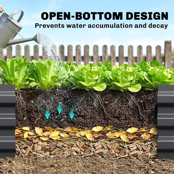 Outsunny Galvanised Raised Bed for Garden, Rectangular Outdoor Elevated Planter Box with Safety Edging and Open Bottom, 240 x 60cm, Grey