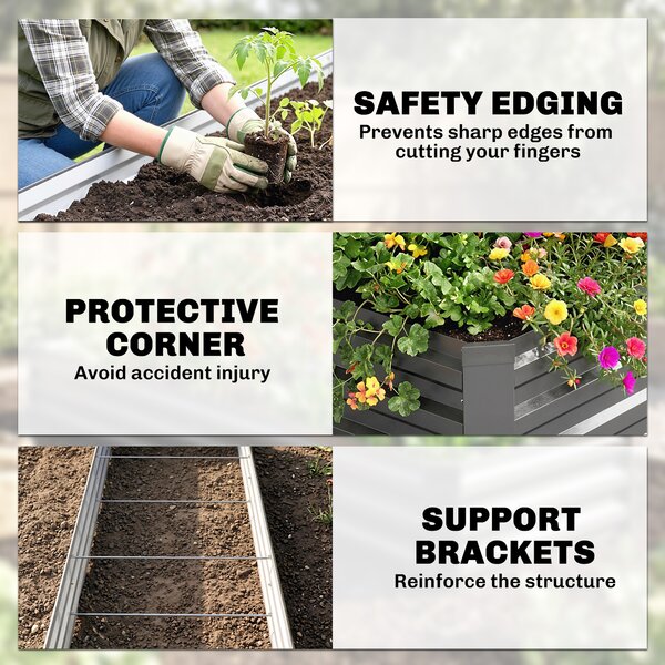 Outsunny Galvanised Raised Bed for Garden, Rectangular Outdoor Elevated Planter Box with Safety Edging and Open Bottom, 240 x 60cm, Grey